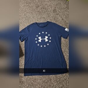 Under Armour Navy Blue Short Sleeve T-Shirt with White Logo & Stars